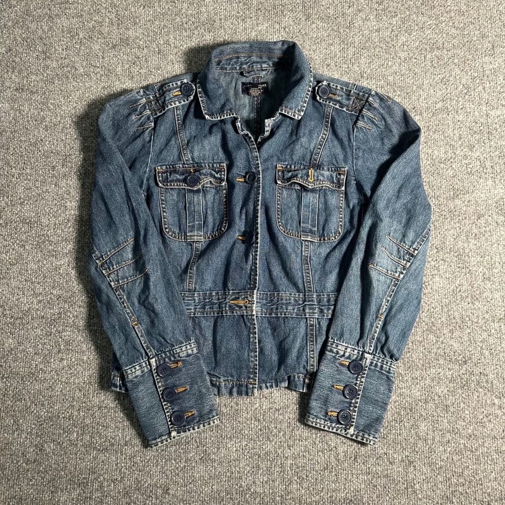 American Eagle Denim Jacket Womens Size M Blue Military Utility Button Up Cotton